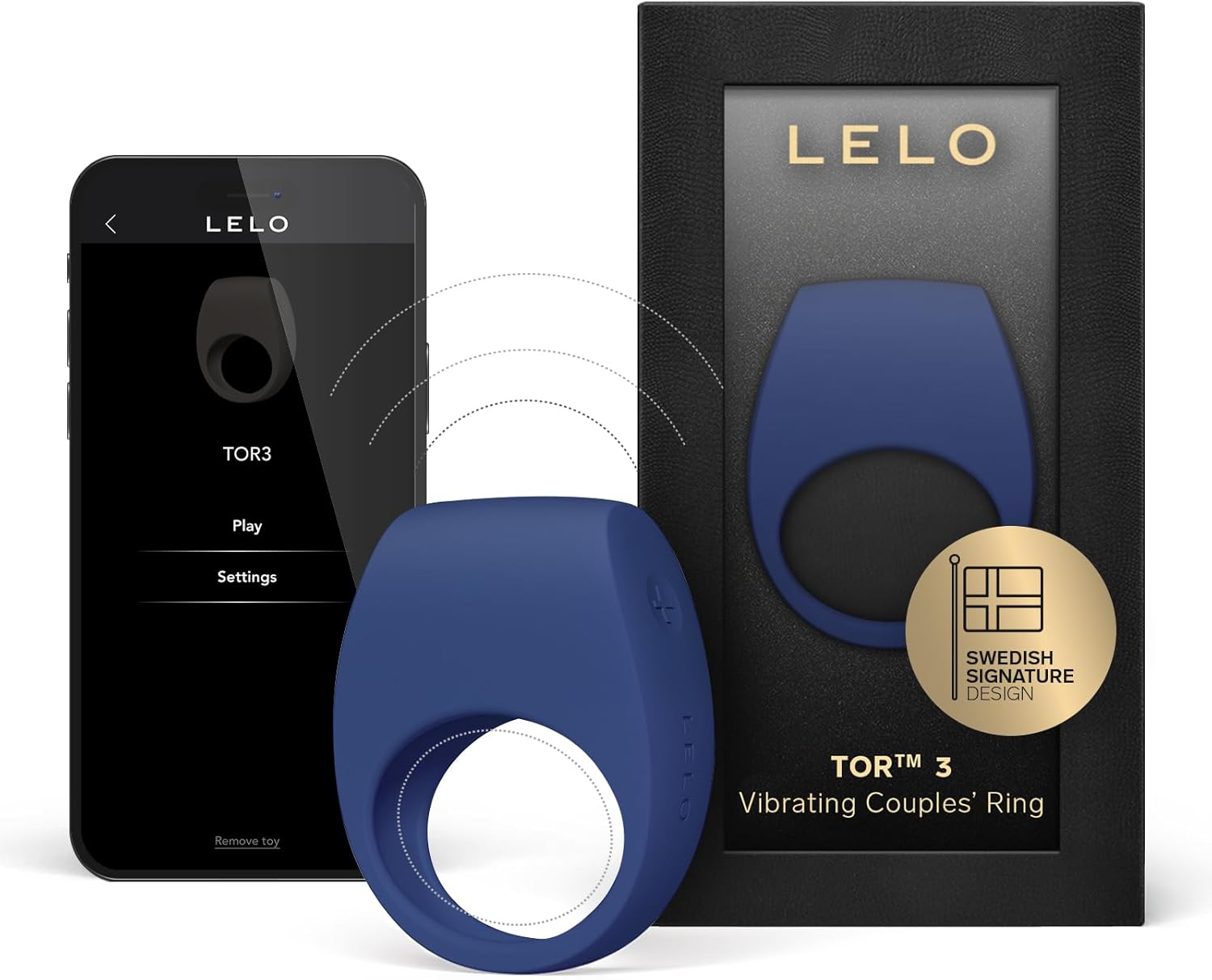 LELO TOR 3 Vibrating Penis Ring App Connected Adult Toy for Man and Woman. Couples Sex Toy with 8 Pleasure Settings for Enhanced Sensation. Silicone Cock Ring. Base Blue - buysextoyth