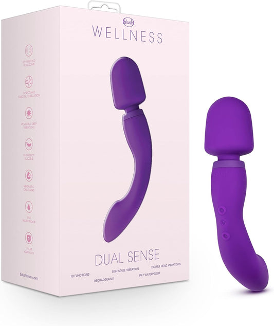 Blush Wellness Dual Sense - Innovative Touch Sensitive Ultra Soft Silicone Massage Wand - Target Sore Muscles- 10 Powerful Rumbly Vibration Functions On Both Ends of Massager - IPX7 Waterproof - buysextoyth