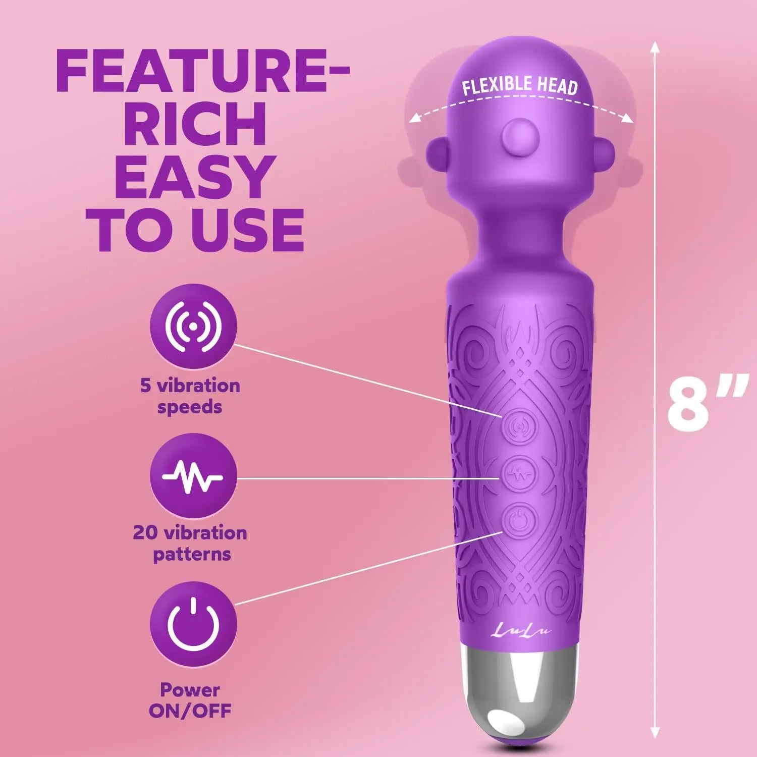 7+ Personal Massager - Cordless. Therapeutic & Rechargeable Mini Stress Relief Silicone - for Foot Back Neck - Upgraded Memory 5 Speeds 20 Patterns - buysextoyth