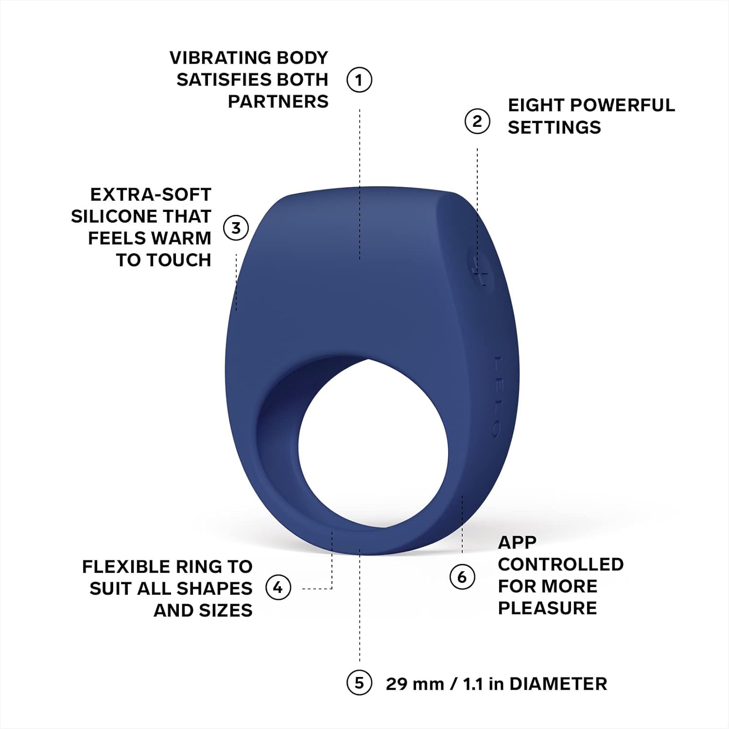LELO TOR 3 Vibrating Penis Ring App Connected Adult Toy for Man and Woman. Couples Sex Toy with 8 Pleasure Settings for Enhanced Sensation. Silicone Cock Ring. Base Blue - buysextoyth