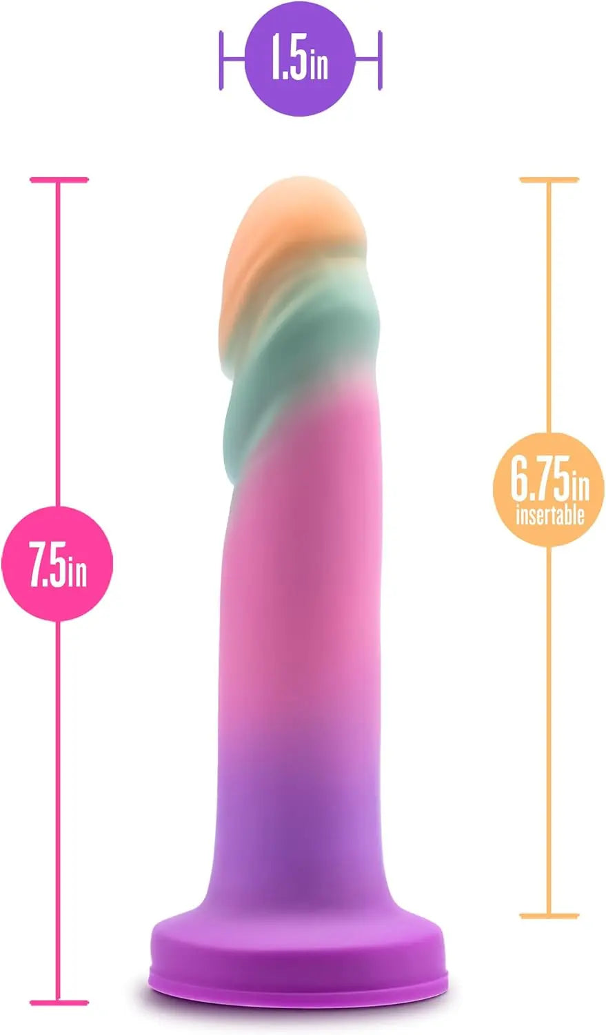 Blush Avant Sunrise Gaze Artisan 7.5 Inch Dildo – Hand Crafted with Purio® Liquid Silicone Wrapped in Satin Smooth UltraSilk® – Suction Cup Base & Harness Compatible - Sherbet - buysextoyth