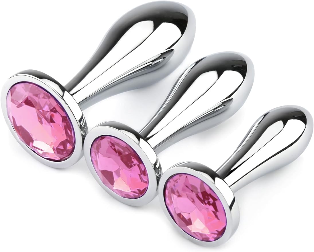 Anal Butt Plug. 3Pcs Set Metal Anal Butt Plug Sex Toy with Crystal Diamond Beginner Anal Toy for Adult Unisex (Pink) - buysextoyth