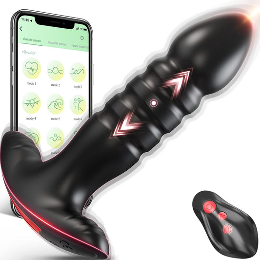 Anal Plug Vibrator with App Control Sex Toy for Men Women - Prostate Massager with 7 Thrusting & Vibrating Modes Adult Anal Vibrator Butt Stimulator Plug for Male Female (Black) - buysextoyth