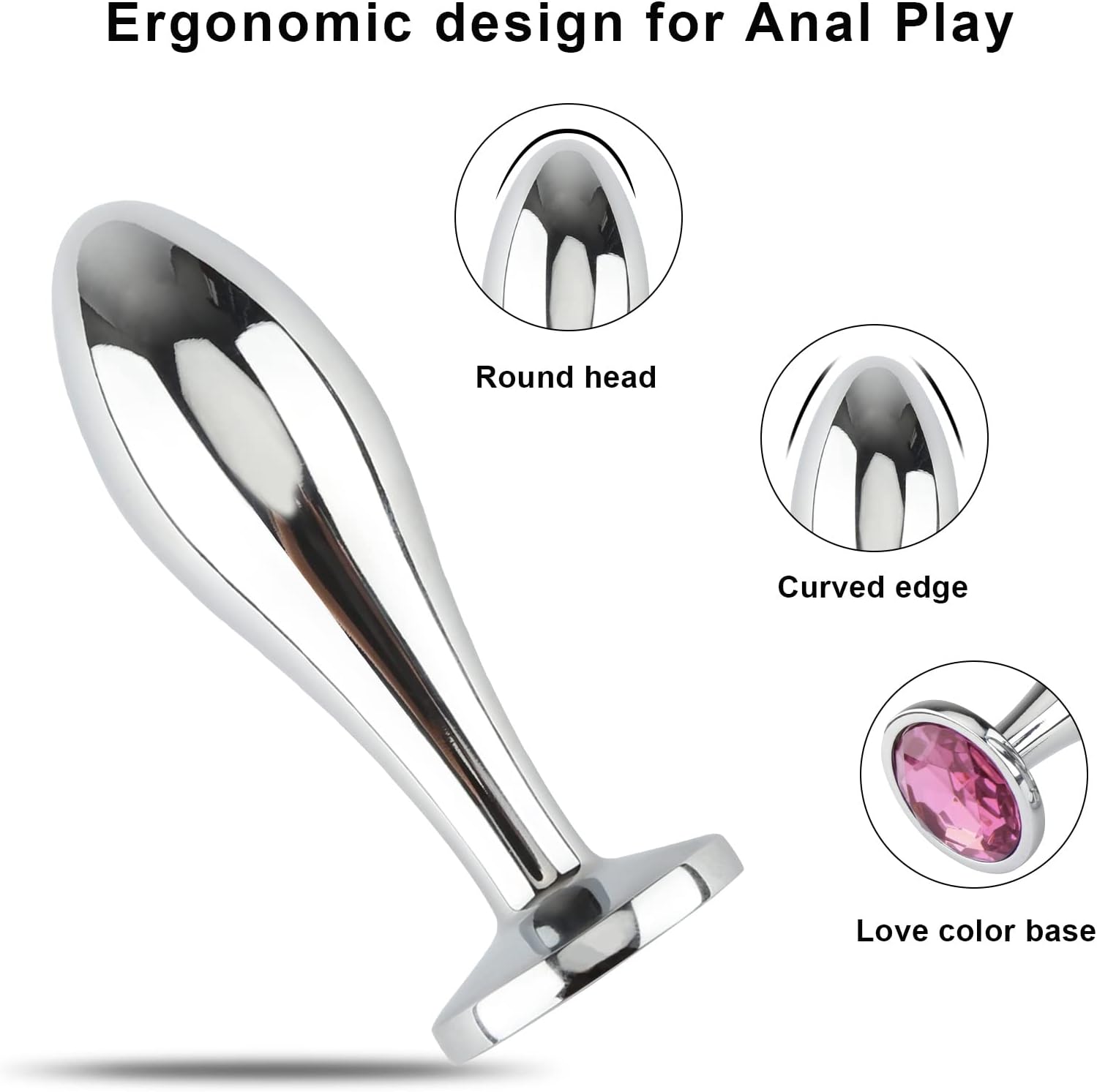 Anal Butt Plug. 3Pcs Set Metal Anal Butt Plug Sex Toy with Crystal Diamond Beginner Anal Toy for Adult Unisex (Pink) - buysextoyth