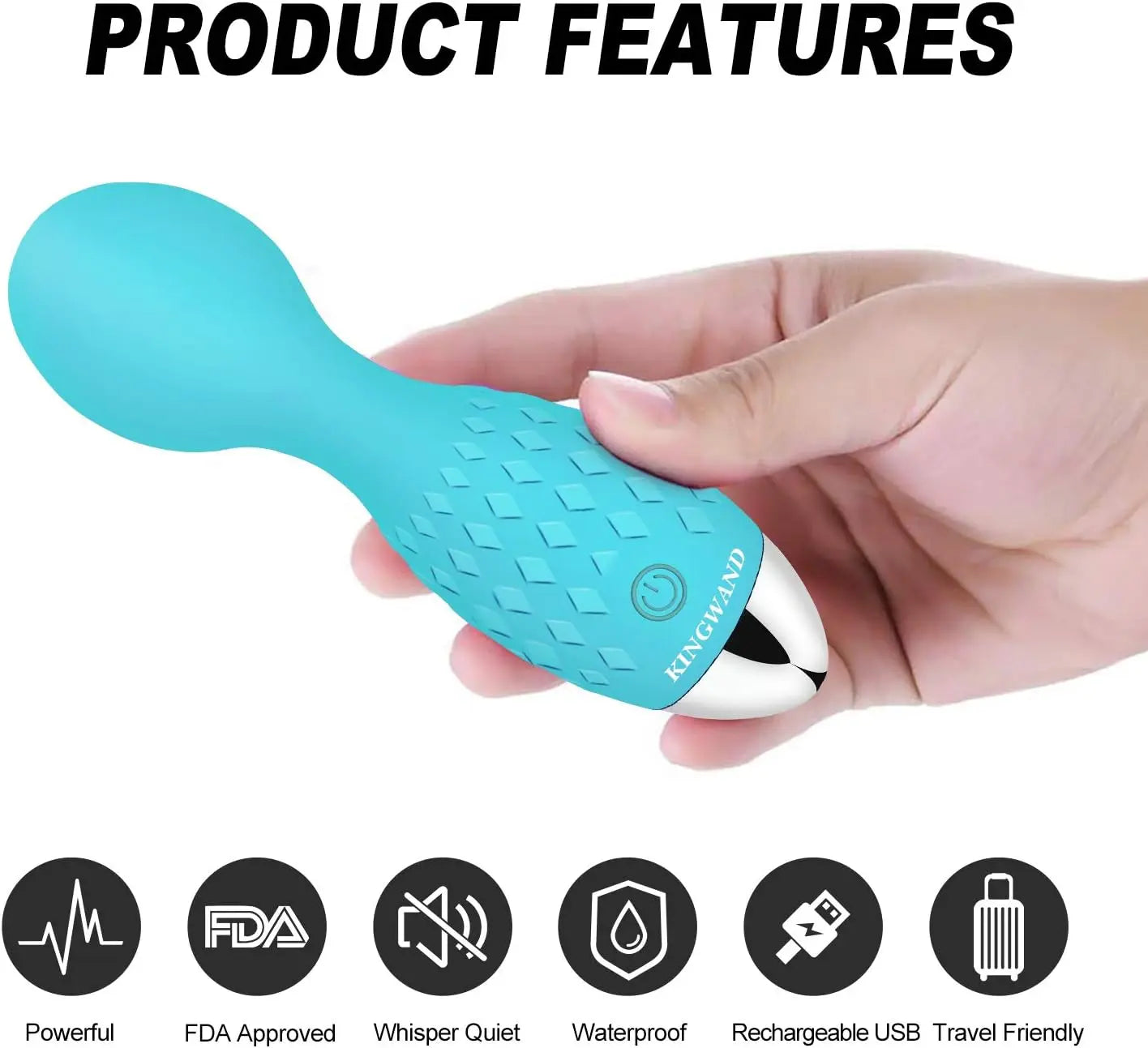 Mini Wand Massager - Portable Small Cordless Waterproof Handheld Massager for Body Hand Neck Foot Massage - Electric Rechargeable Powerful Vibrating (Blue) - buysextoyth