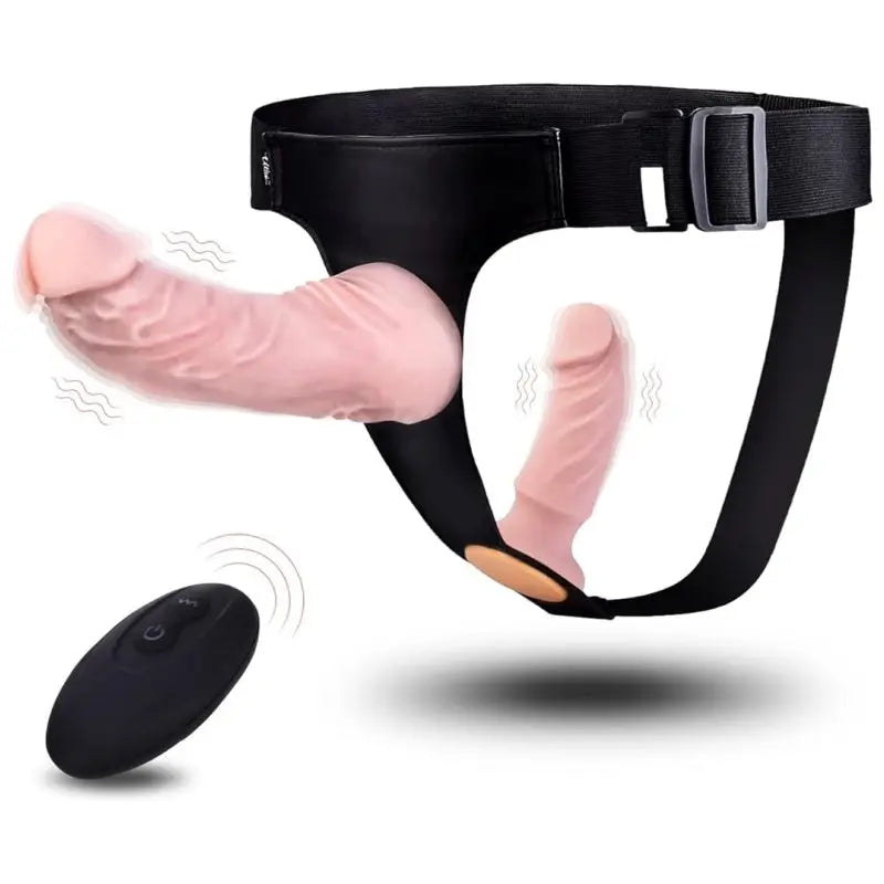 Harness Strap-On Vibration Realistic Dildos with 10 Strong Modes 2 Dildos Silicone Anal G-spot Stimulation Adjustable Strapless Sex Toys for Female Couple Lesbian | Remote Control - buysextoyth