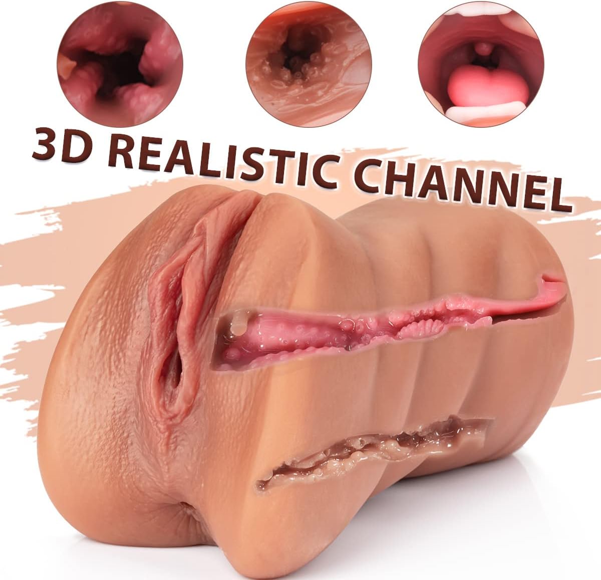3 in 1 Pocket Pussy Male Masturbators with Lifelike Face. Sex Doll with Realistic Textured Mouth Vagina and Tight Anus. Masturbator Deep Throat Oral Adult Sex Toys for Men Masturbation (Brown) - buysextoyth