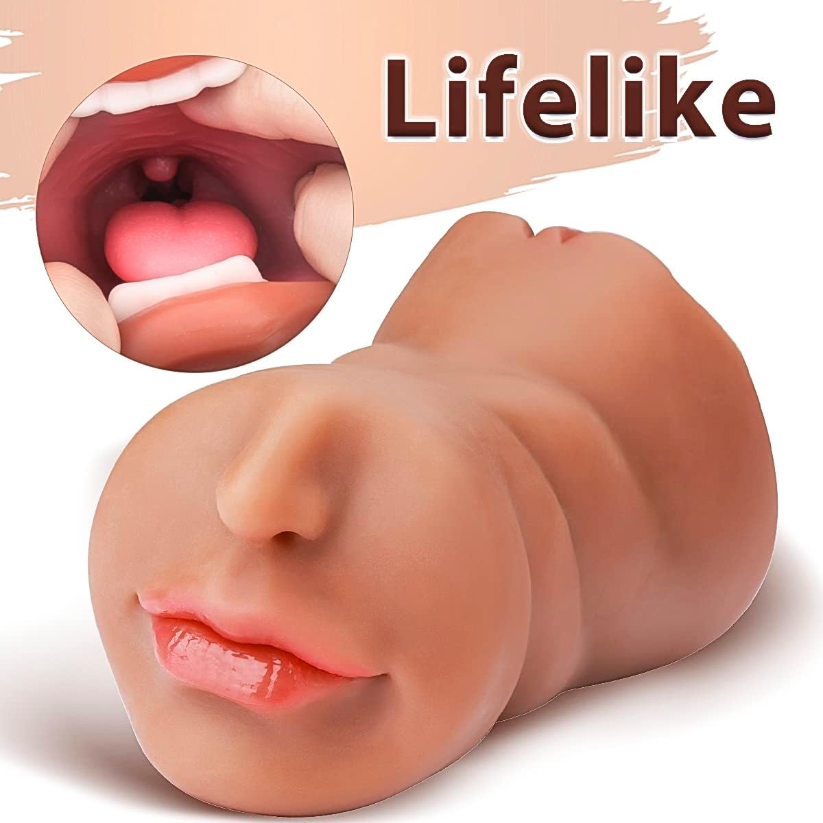 3 in 1 Pocket Pussy Male Masturbators with Lifelike Face. Sex Doll with Realistic Textured Mouth Vagina and Tight Anus. Masturbator Deep Throat Oral Adult Sex Toys for Men Masturbation (Brown) - buysextoyth