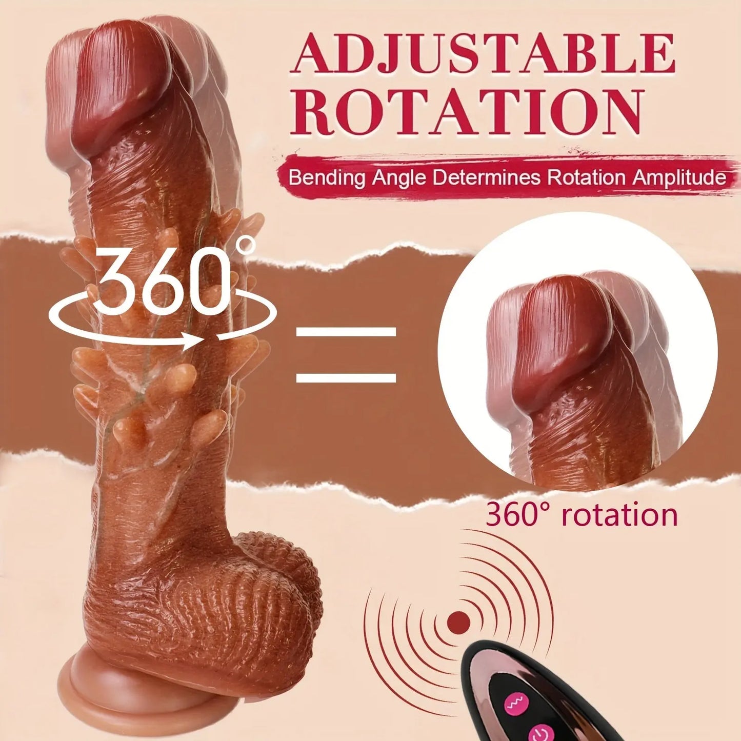 Adjustable Rotation Dildo: 9.1 Vibration Realistic G-Spot Anal Stimulation. 360° Rotation. Remote Control.. Latex. Battery Powered. 1200mAh Li-ion Battery. Liquid Silicone - buysextoyth