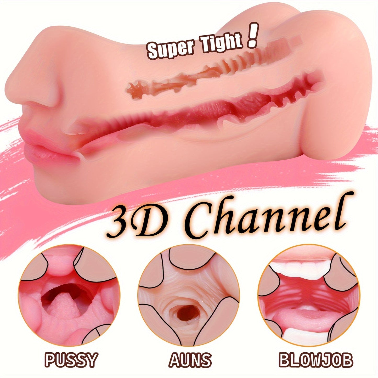3 In 1 Pocket Pussy Male Masturbator. Double-Ended Stroker With Vagina Anus & Mouth. 3D Realistic Textured Deepthroat Blowjob Toy For Men Masturbation. Male Sex Toys With Storage Bag - buysextoyth