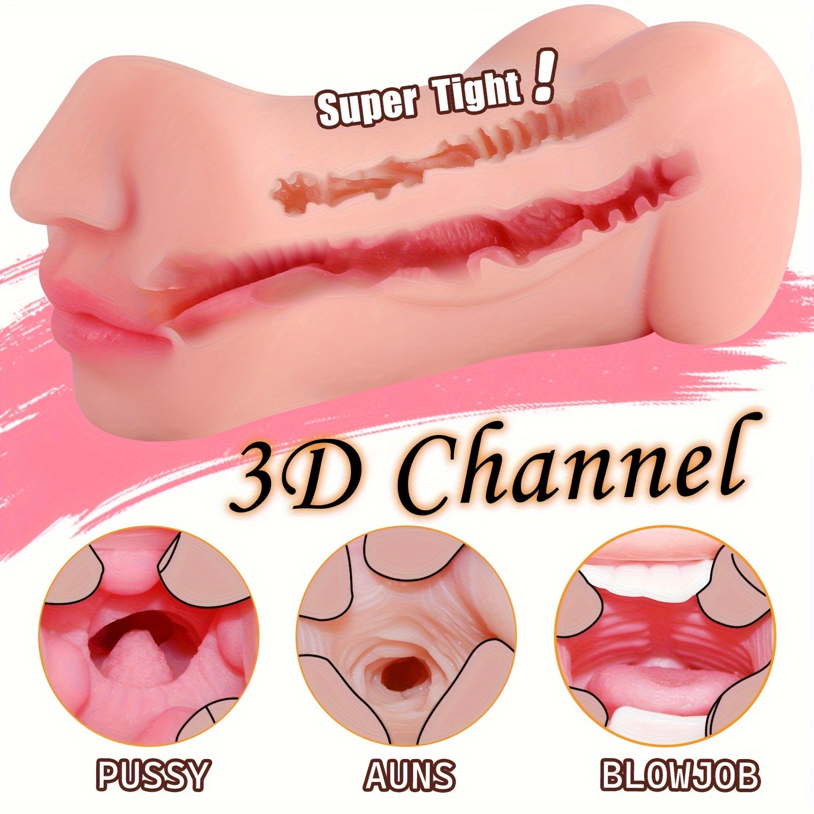 3 In 1 Pocket Pussy Male Masturbator. Double-Ended Stroker With Vagina Anus & Mouth. 3D Realistic Textured Deepthroat Blowjob Toy For Men Masturbation. Male Sex Toys With Storage Bag - buysextoyth