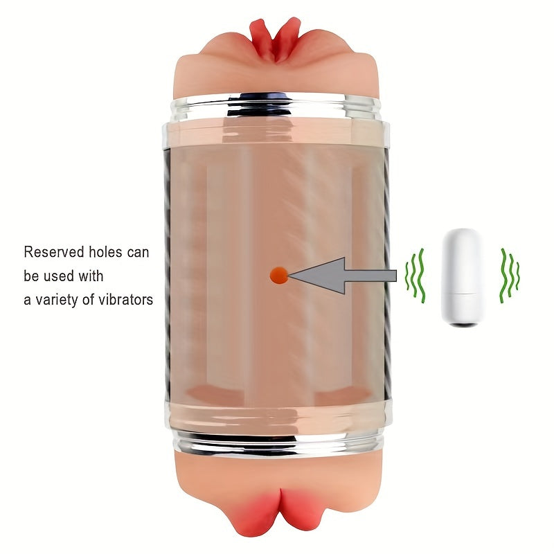 2 In1 Male Masturbators With Vibration Modes Stimulator Double-Side Pocket Pussy Toy Realistic Texture Male Masturbation Cup Silicone Hand Free Stroker Sex Toy - buysextoyth