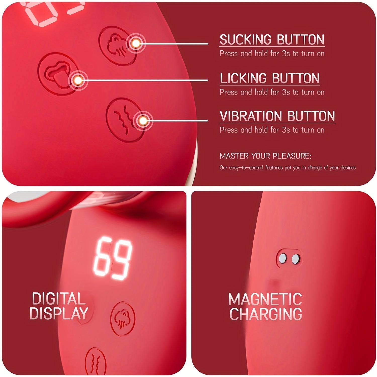 Rose Massager 9 Frequency Vibration. 9 Frequency Tongue Licking. 3 Frequency Sucking. Adult Female Masturbation Sex Toy - buysextoyth