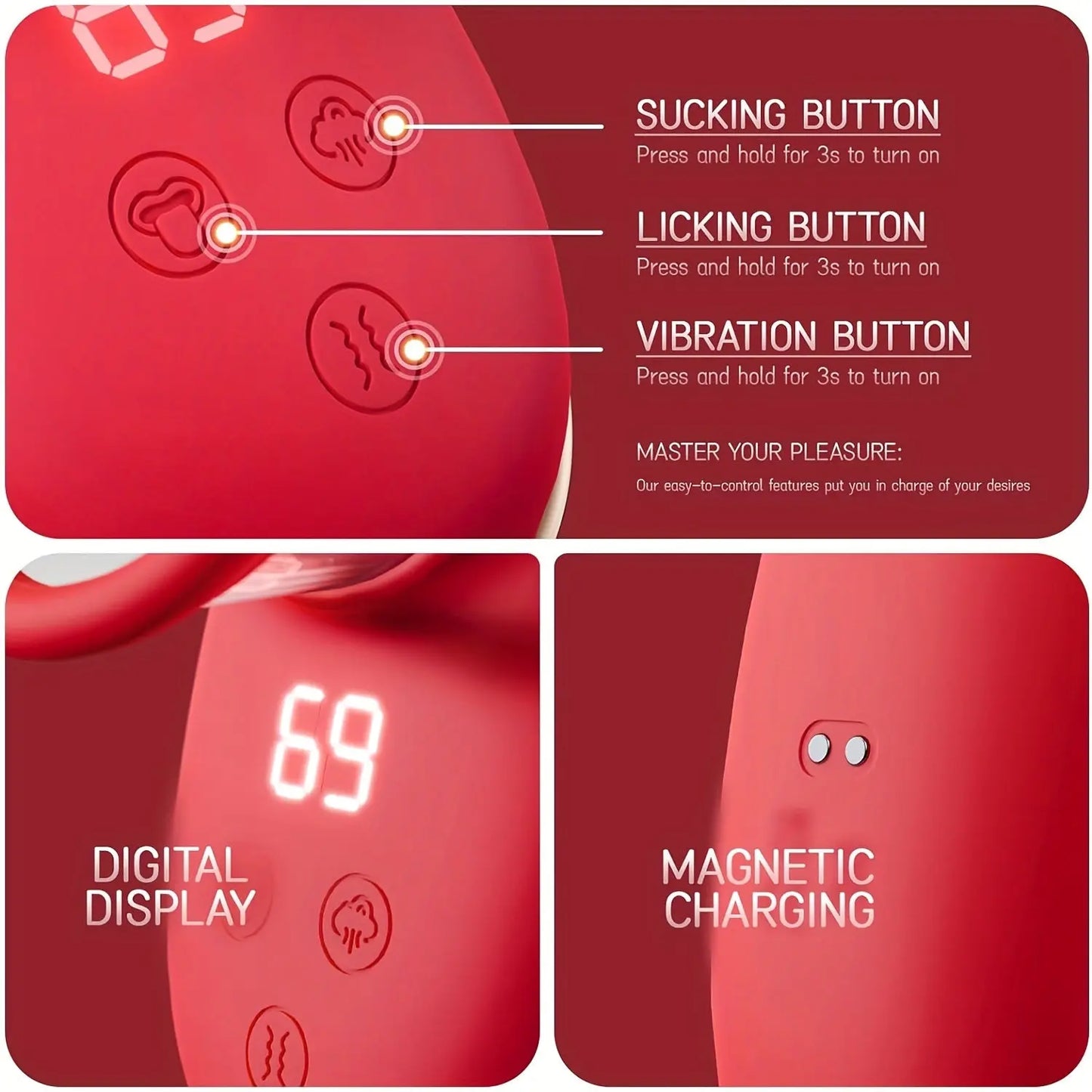 Rose Massager 9 Frequency Vibration. 9 Frequency Tongue Licking. 3 Frequency Sucking. Adult Female Masturbation Sex Toy - buysextoyth