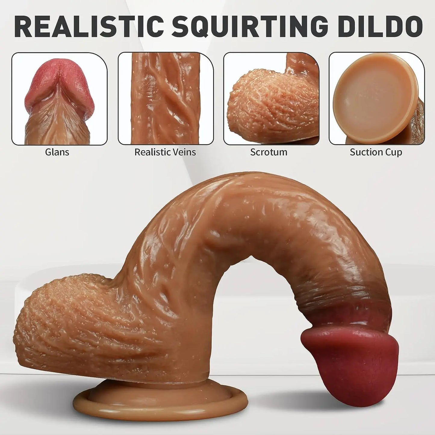 Realistic Squirting Dildo Silicone Ejaculating Dildo. 8.46 Lifelike Suction Cup Dildo for Hands Free Play. Soft Dildo with Curved Shaft and Balls. Adult Sex Toys for Women G Spot and Anal Prostate - buysextoyth