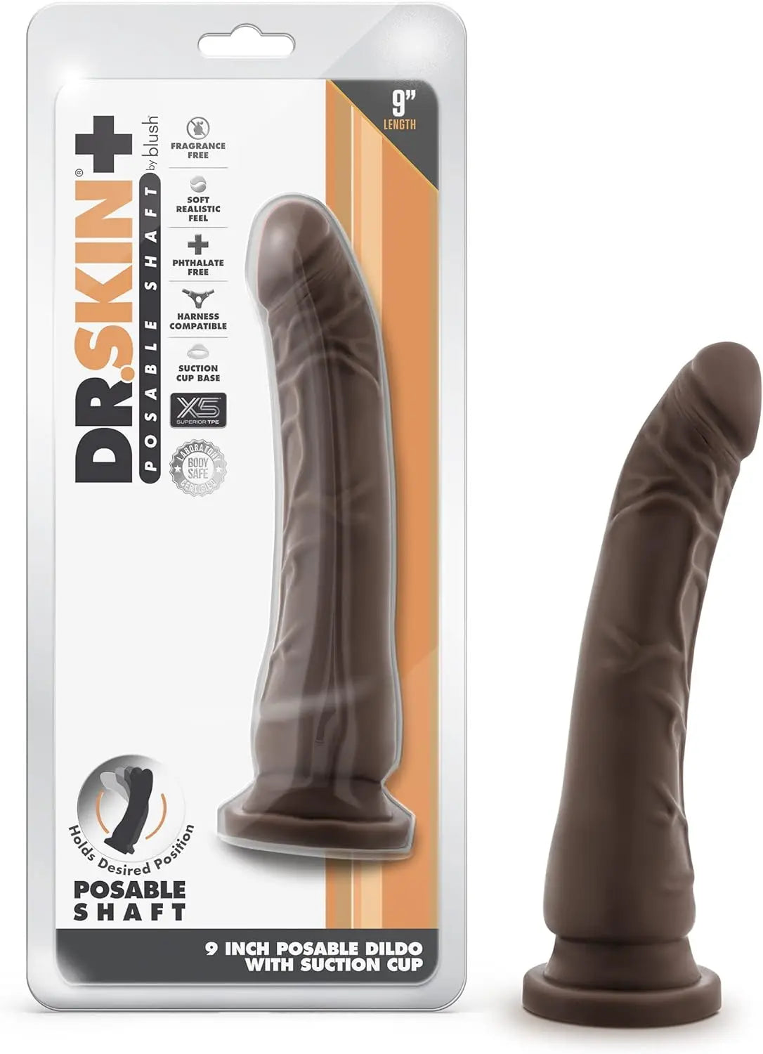 Blush Dr. Skin Plus Realistic Triple Density Posable Dildo - 9 Inch Length 2 Inch Width - Sturdy Firm Suction Cup Base for Hands Free Play and Harness Compatible - Sensa Feel Real Feel - Sex Toy - buysextoyth