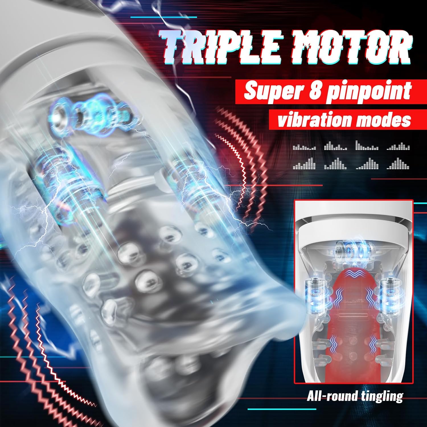 Triple Motor Automatic Male Masturbator Cup Oral Male Sex Toy. 5 Biting & 8 Vibrating Penis Stroker. Blowjob Glans Vibrator with Realistic Throat Structure Adult Sex Toys Pocket Pussy for Men Pleasure - buysextoyth