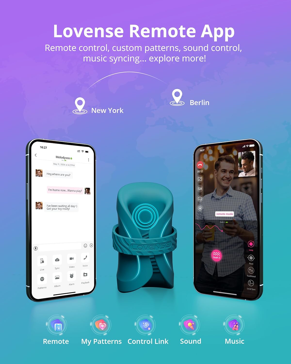 LOVENSE Gush 2 Automatic Male Masturbator Stroker. Vibrating & Oscillating Adult Sex Toys & Games with Endurance Training App Remote Control Penis Vibrator Massager Cock Ring. with Adjustable Buckles - buysextoyth