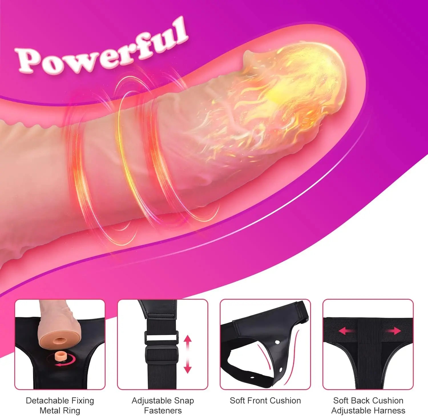 Harness Strap-On Vibration Realistic Dildos with 10 Strong Modes 2 Dildos Silicone Anal G-spot Stimulation Adjustable Strapless Sex Toys for Female Couple Lesbian | Remote Control - buysextoyth