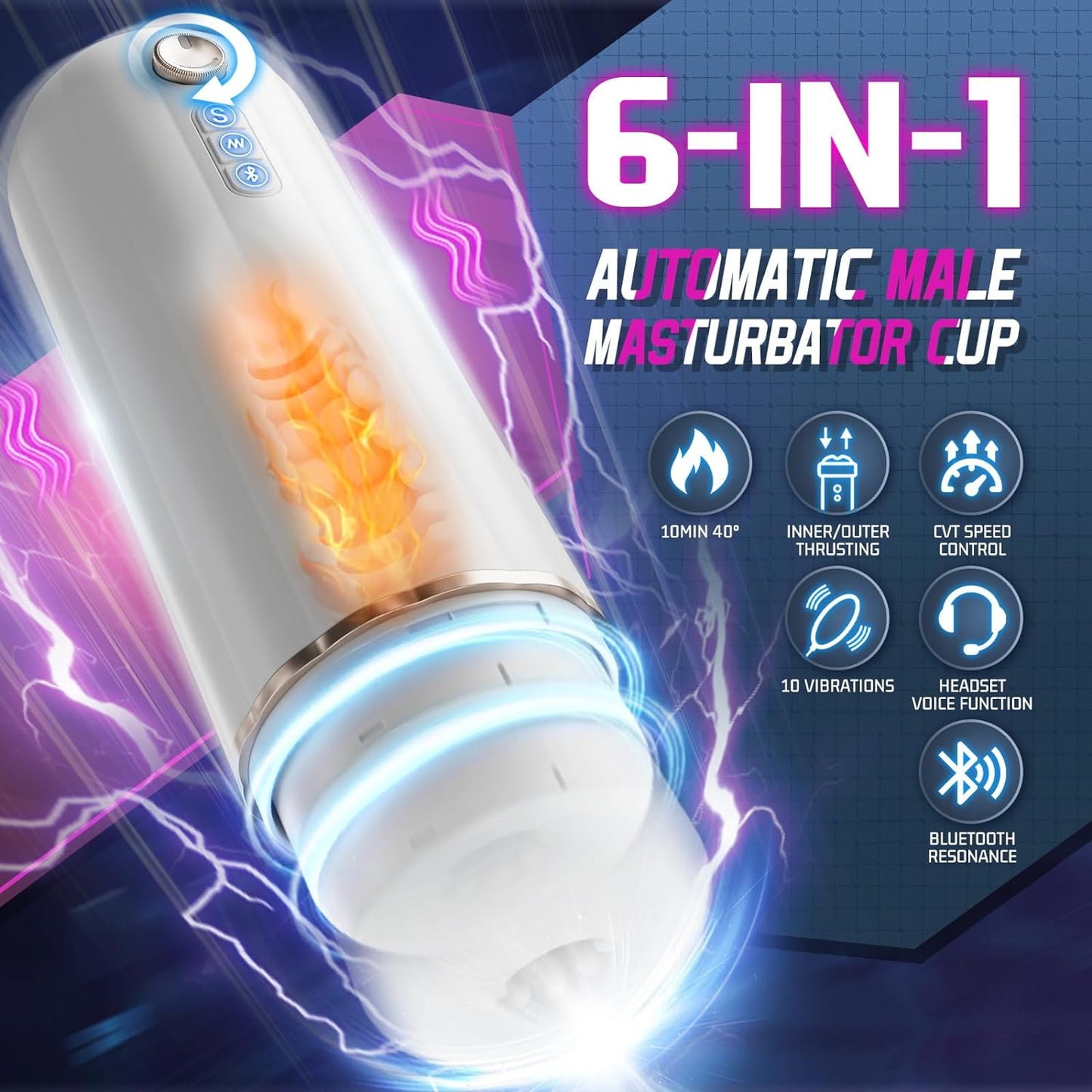 6 in 1 Automatic Male Masturbator. Male Masturbator Toy with CVT Thrusting & 10 Vibrating. Bluetooth Control Electric Pocket Pussy Stroker with Heating. Sex Toys for Men Masturbation with Headphones - buysextoyth