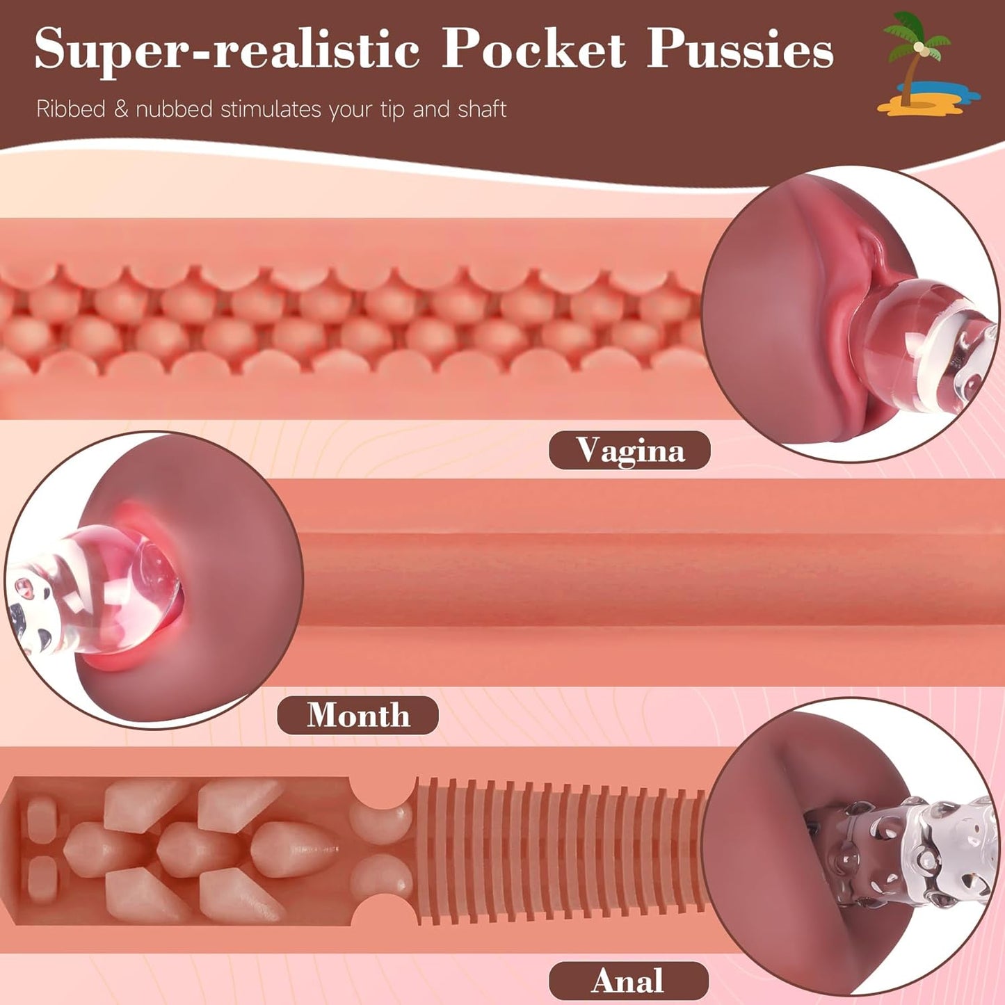 Sex Toys Male Pocket Pussies Sex Toy - Trio Pack of 3 Mouth Sex Doll. Vagina Blowjob Male Masturbator. Anal Flesh Light. Silicone Stroker for Mens Pleasure. Consoladores Sex Toys for Men - buysextoyth