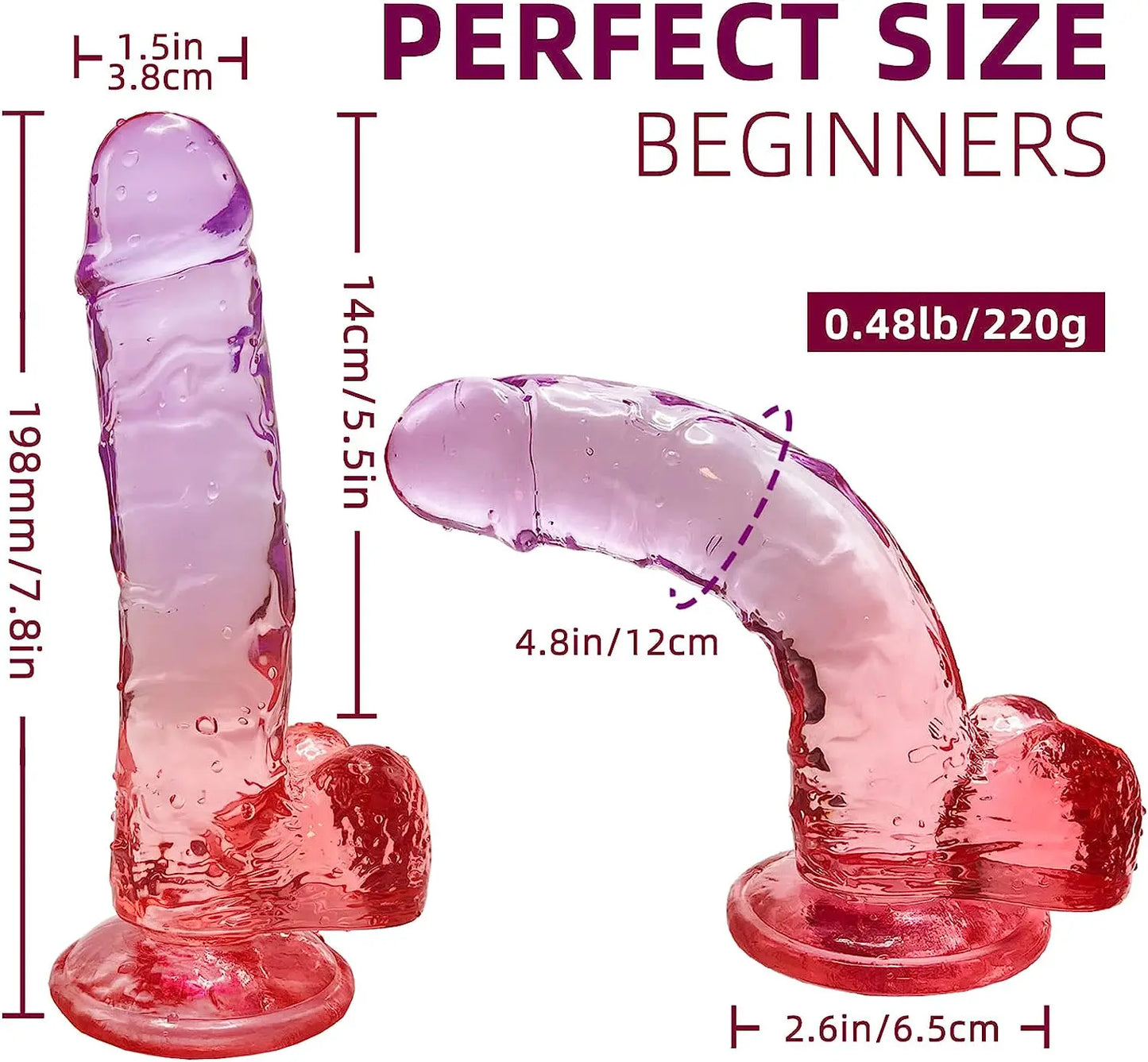 Realistic Dildo Clear Silicone 7.8 Red-Purple Gradient Adult Sex G-spot Dildo with Strong Suction Cup for Women Hand Free Play Flexible Soft Penis Dong. Toys for Vaginal and Anal Stimulation - buysextoyth