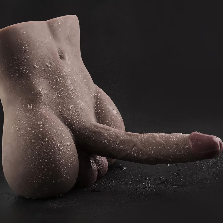 Torso Male Sex Doll with Flexible Dildo Realistic Huge Cock. Black Men Sex Dolls for Women Tight Anal Hole 8in Cock for Female Masturbation. Unisex Masturbator Toy for Gay Couple 6.2lb - buysextoyth