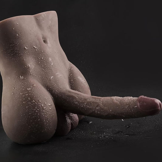 Torso Male Sex Doll with Flexible Dildo Realistic Huge Cock. Black Men Sex Dolls for Women Tight Anal Hole 8in Cock for Female Masturbation. Unisex Masturbator Toy for Gay Couple 6.2lb - buysextoyth