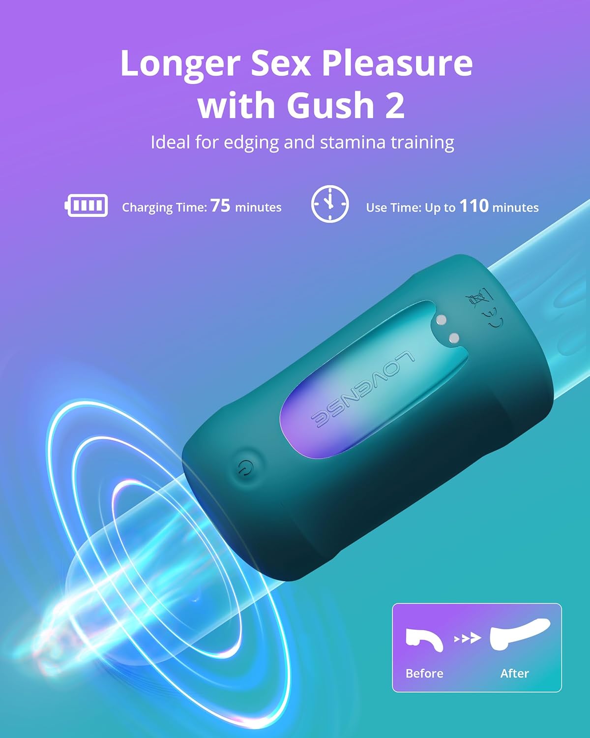 LOVENSE Gush 2 Automatic Male Masturbator Stroker. Vibrating & Oscillating Adult Sex Toys & Games with Endurance Training App Remote Control Penis Vibrator Massager Cock Ring. with Adjustable Buckles - buysextoyth