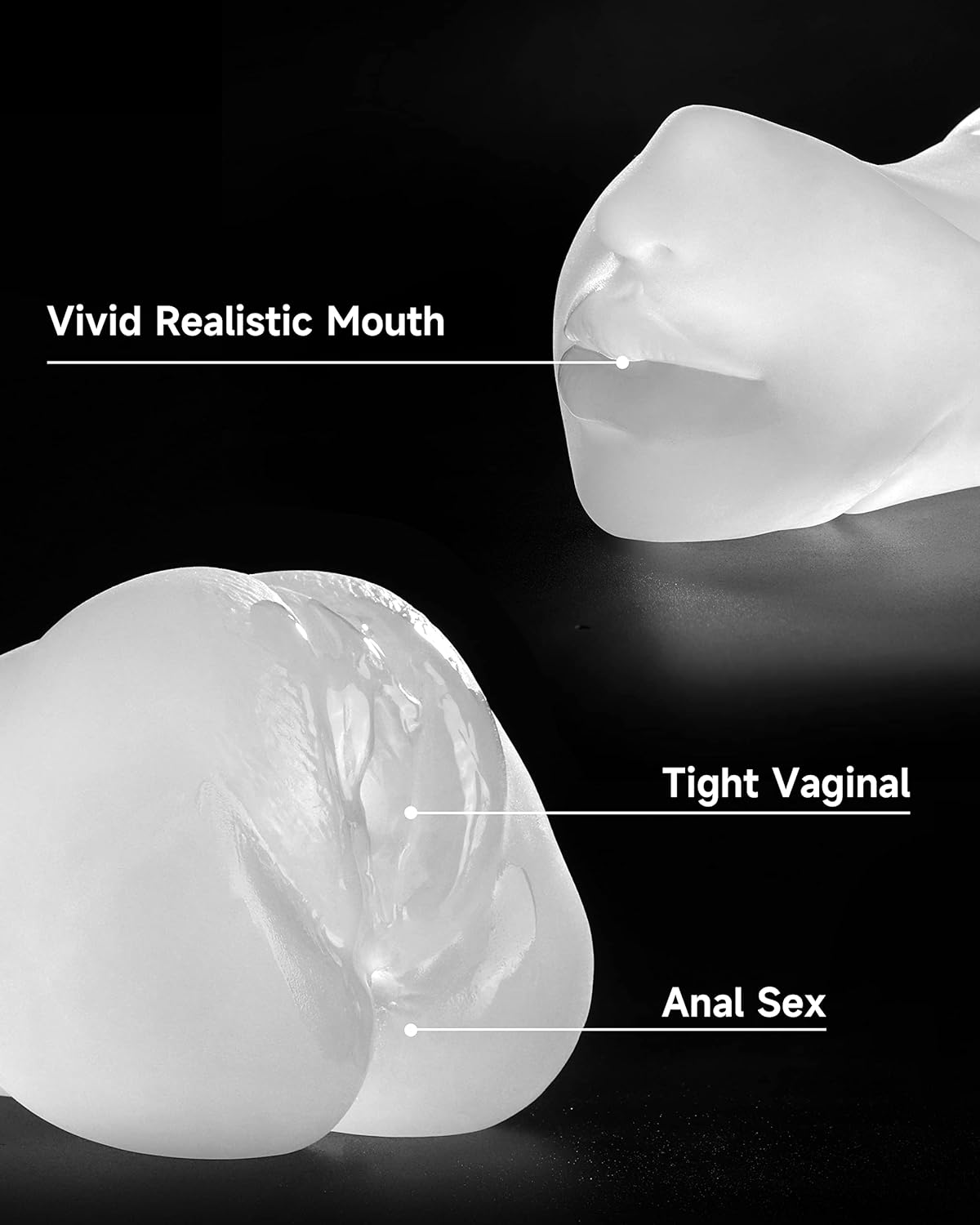 3 in 1 Male Masturbator Realistic Pocket Pussy with Drying Stick & Waterproof Storage Bag. Onahole Double-Ended Male Sex Toy Mouth Tongue Textured Vagina & Tight Anus for Men Masturbation(Clear) - buysextoyth