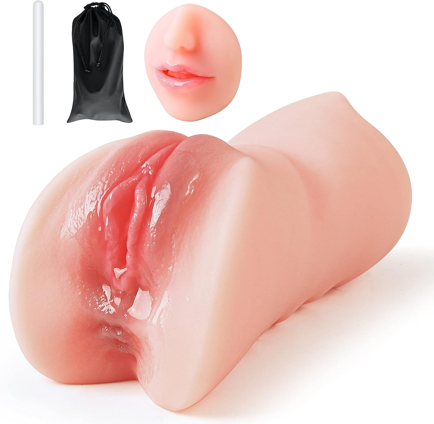 3 in 1 Male Masturbator Realistic Pocket Pussy with Drying Stick & Waterproof Storage Bag. Onahole Double-Ended Male Sex Toy Mouth Tongue Textured Vagina & Tight Anus for Men Masturbation(Clear) - buysextoyth