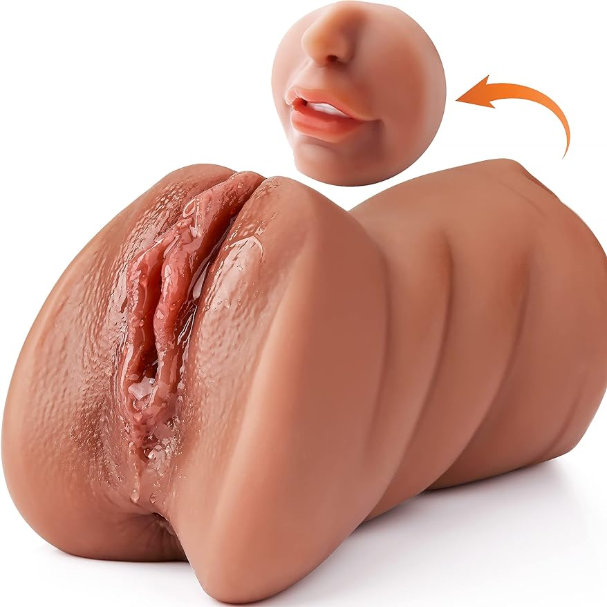 3 in 1 Pocket Pussy Male Masturbators with Lifelike Face. Sex Doll with Realistic Textured Mouth Vagina and Tight Anus. Masturbator Deep Throat Oral Adult Sex Toys for Men Masturbation (Brown) - buysextoyth
