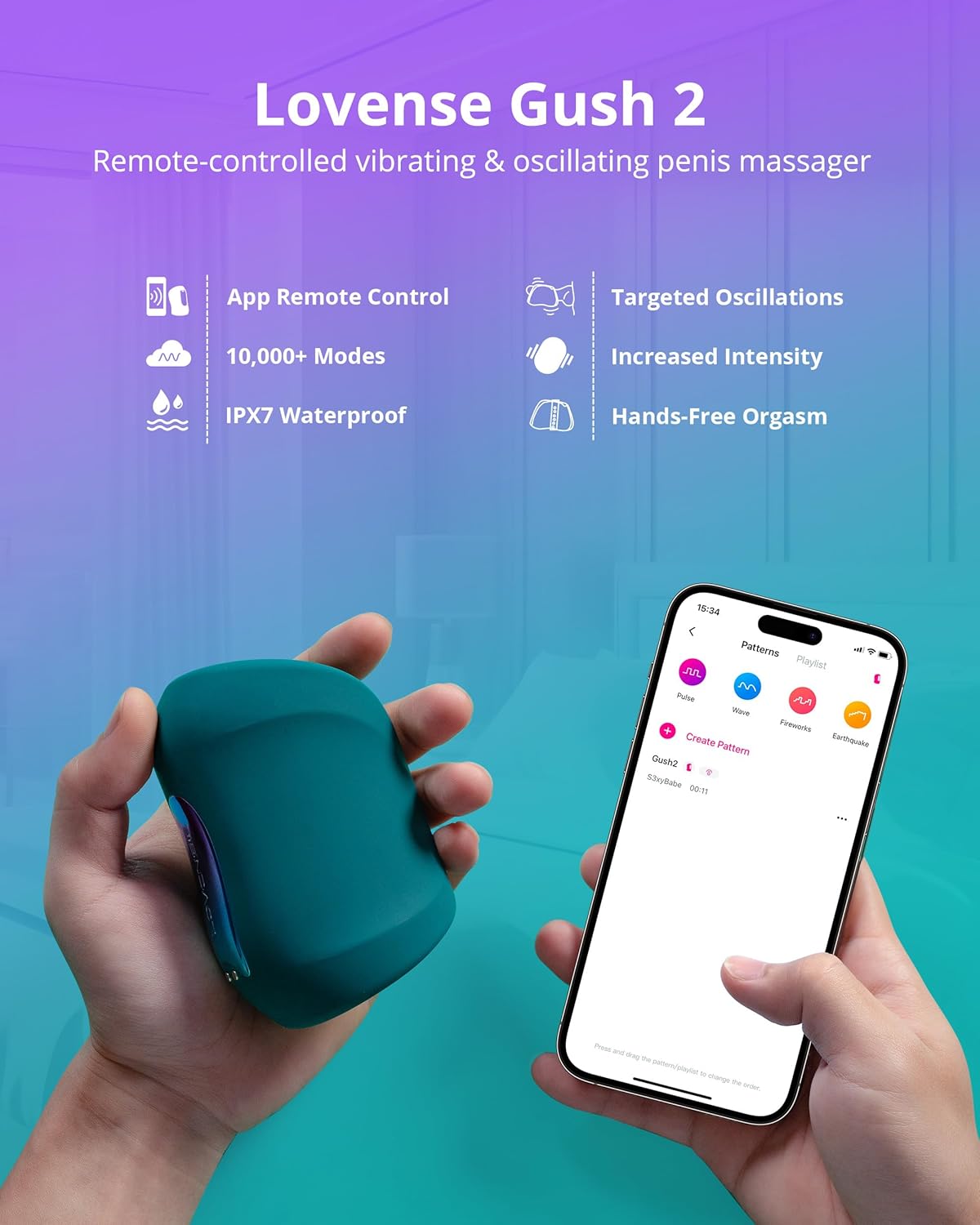 LOVENSE Gush 2 Automatic Male Masturbator Stroker. Vibrating & Oscillating Adult Sex Toys & Games with Endurance Training App Remote Control Penis Vibrator Massager Cock Ring. with Adjustable Buckles - buysextoyth
