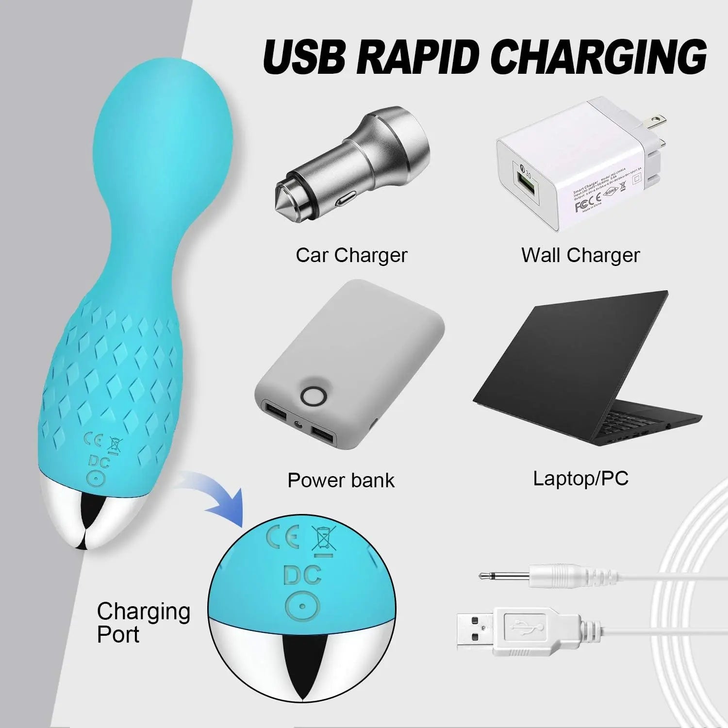 Mini Wand Massager - Portable Small Cordless Waterproof Handheld Massager for Body Hand Neck Foot Massage - Electric Rechargeable Powerful Vibrating (Blue) - buysextoyth