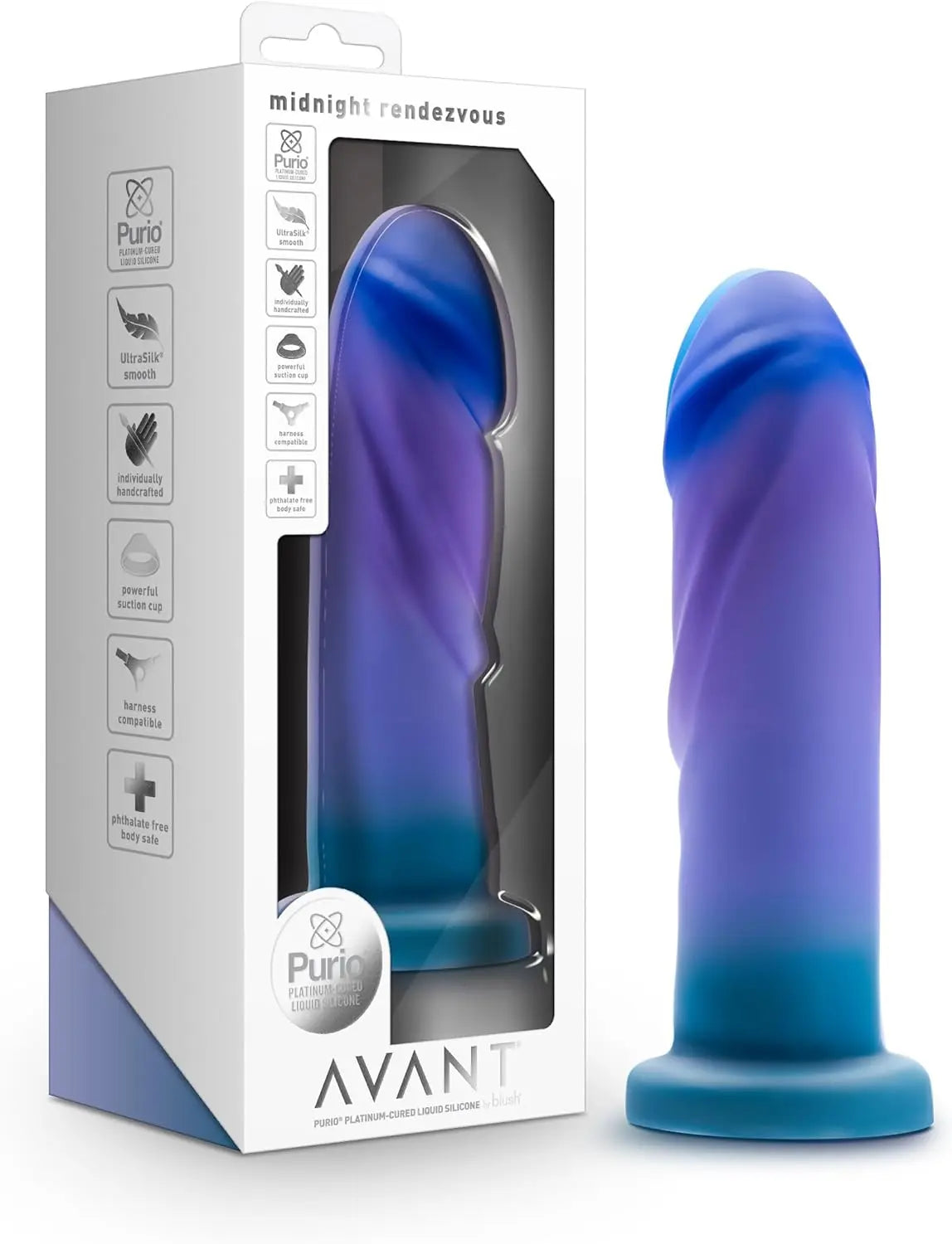 Blush Avant Sunrise Gaze Artisan 7.5 Inch Dildo – Hand Crafted with Purio® Liquid Silicone Wrapped in Satin Smooth UltraSilk® – Suction Cup Base & Harness Compatible - Sherbet - buysextoyth