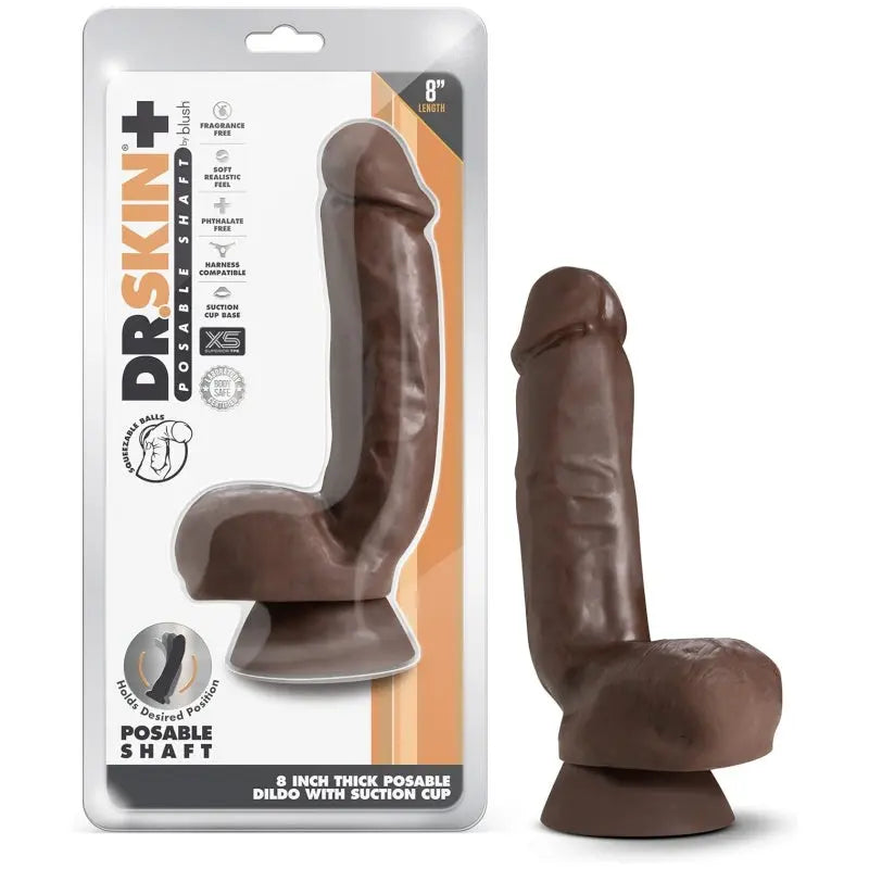 Dr. Skin Plus - 8 Inch Realistic Posable Dildo with Squeezable Balls - Suction Cup Base for Hands Free Play and Harness Compatible - Triple Density and Flexible Sex Toy for Him Her Couples - buysextoyth