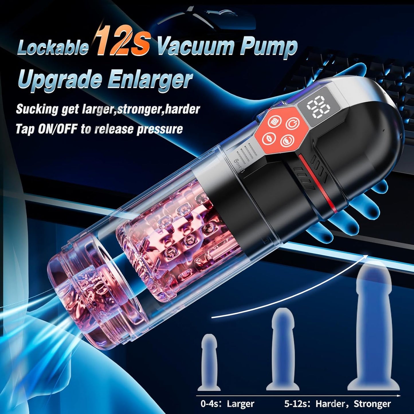 Male Masturbator Penis Pump - Male Sex Toys for Men with Upgrade 12 S Vacuum Pump & 7 Thrusting Rotating Vibrating Sucking Licking LCD Adult Toys Mens Sex Toys Pumps & Enlargers - buysextoyth