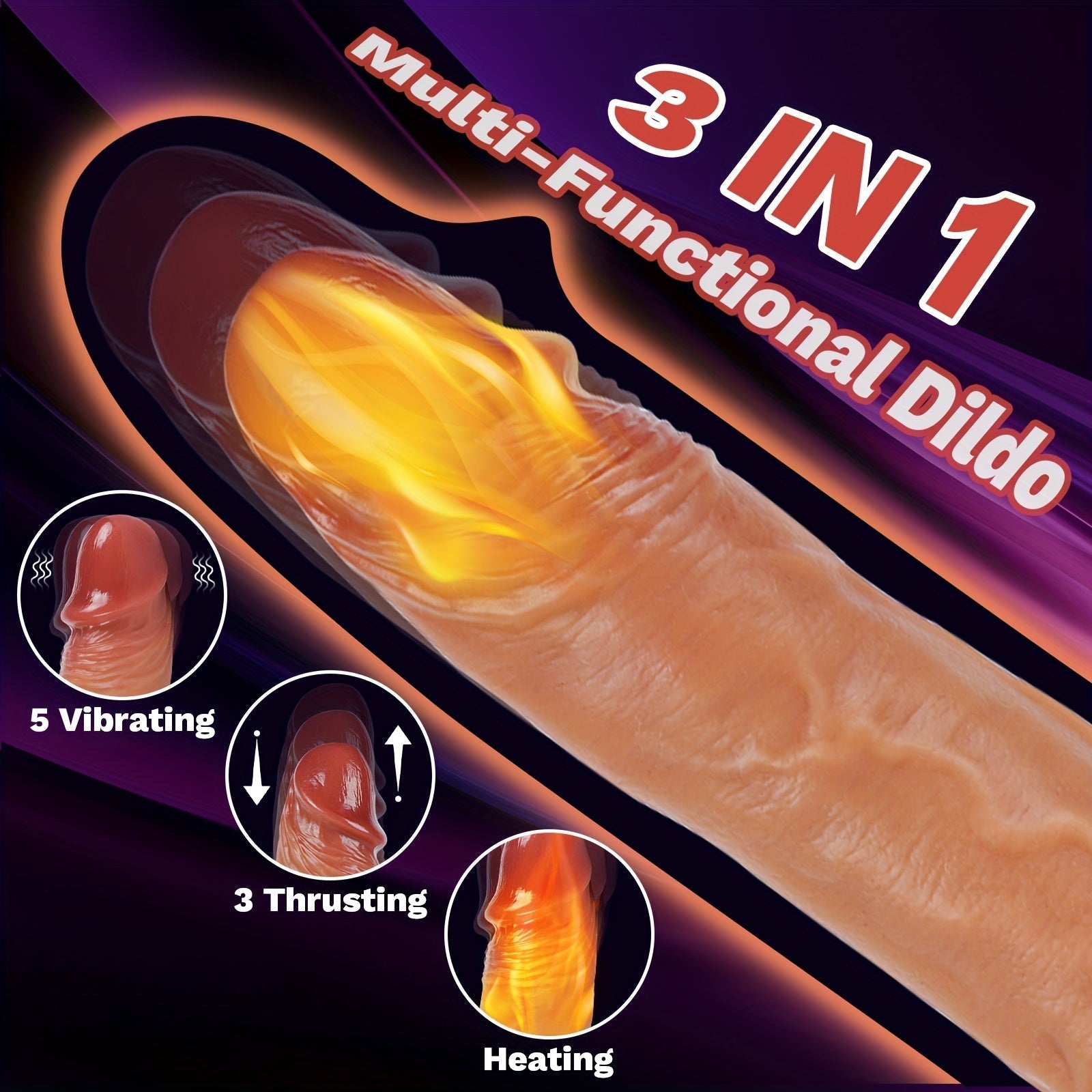 Thrusting Dildo Vibrator Sex Toys - 8.8 3IN1Heated Realistic G-Spot Anal Vibrating Dildo with 3 Telescopic & 5 Vibration Modes Adult Toy. Strap on Thick Silicone Dildos for Women Couples - buysextoyth