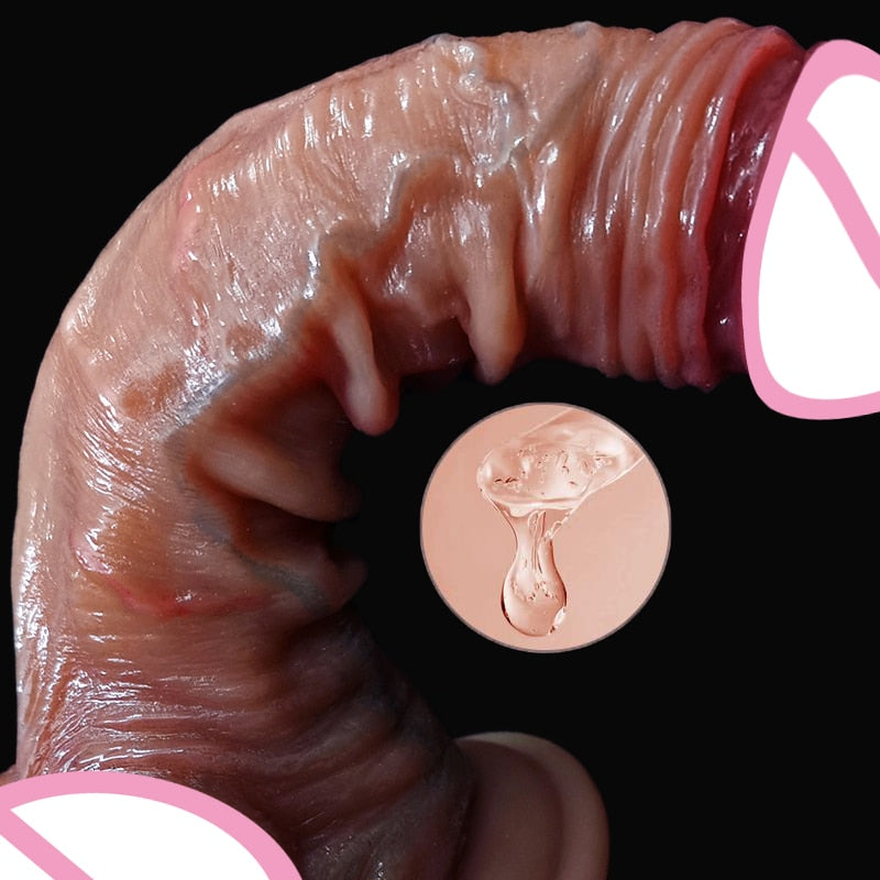 8.5นิ้วสมจริง Penis สำหรับผู้หญิงเลื่อน Foreskin Dildo ดูดถ้วย Dildos หญิง Masturbator Big Dick ผู้ใหญ่ Anal เซ็กซ์ทอย Shop - buysextoyth