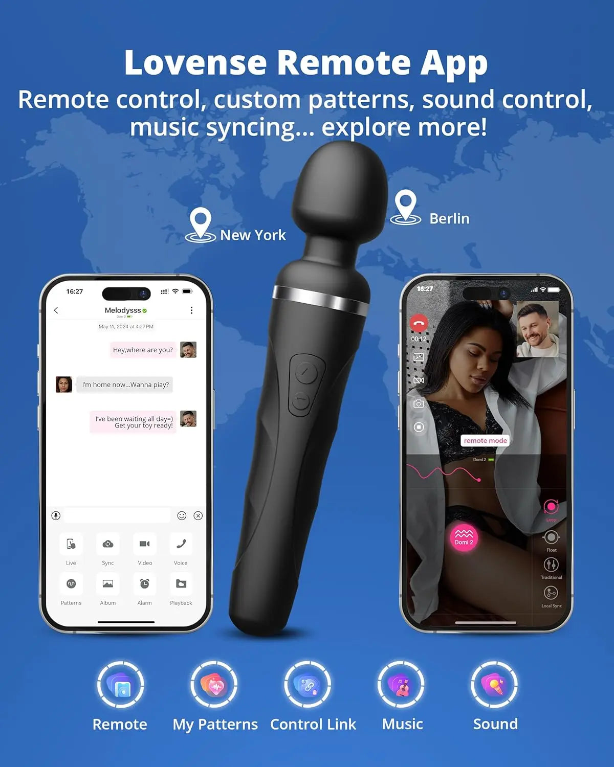 LOVENSE Domi 2 Wand Massager for Women Men. Classic Wand Vibrator. Powerful Stimulator with Dual Rotating Head. Bluetooth App Controlled. Customizable Vibrations Partner Play - buysextoyth