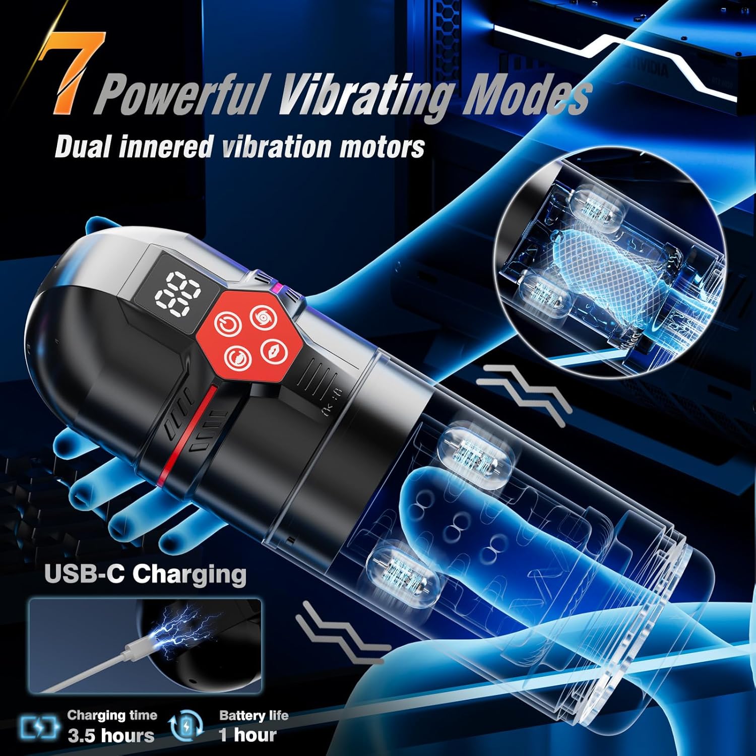 Male Masturbator Penis Pump - Male Sex Toys for Men with Upgrade 12 S Vacuum Pump & 7 Thrusting Rotating Vibrating Sucking Licking LCD Adult Toys Mens Sex Toys Pumps & Enlargers - buysextoyth
