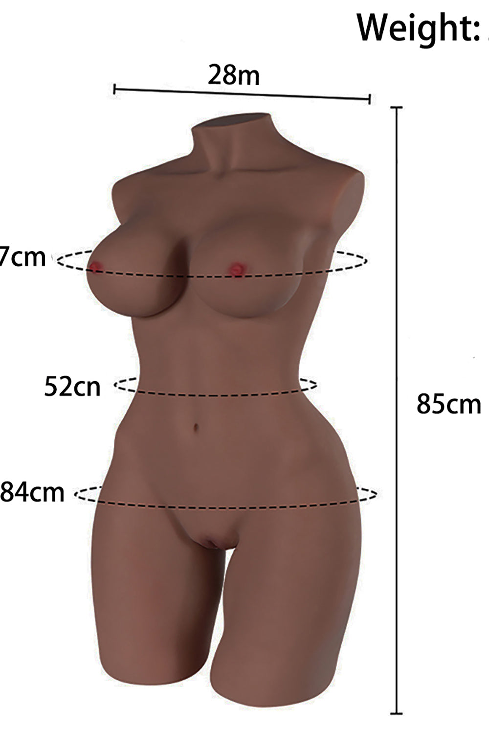 Thailand/Phuket Stock - TPE 50.6 lbs/23kg Dark Tanned Real Size Half Body Sex Doll Torso For Men - buysextoyth