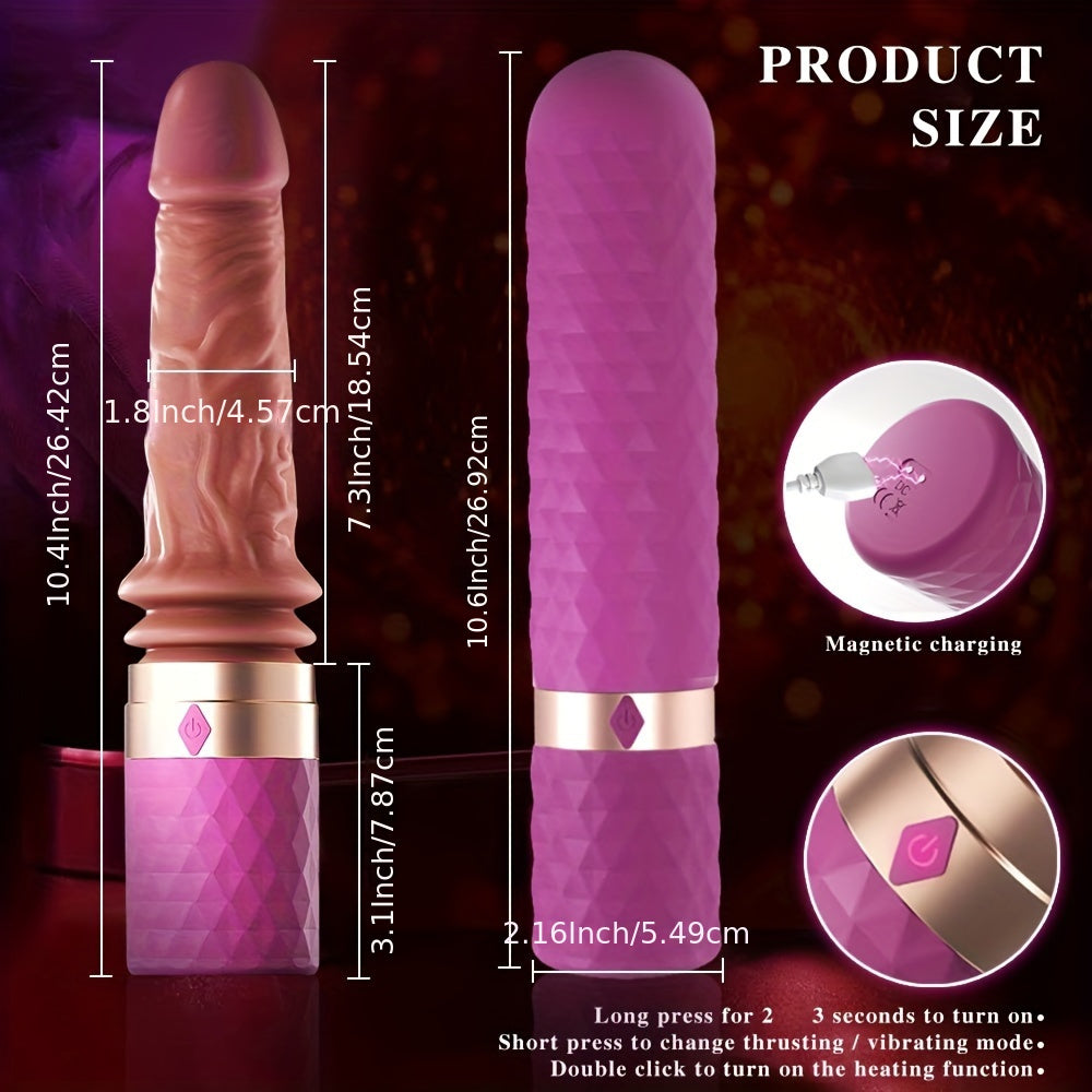 Female Ultra Realistic Dildo Vibrator Hand-held Fake Cock Telescopic Heating Strong Vibration AV Stick Massage Stick Device USB Charging Fake Sun Adult Sex Toys - buysextoyth