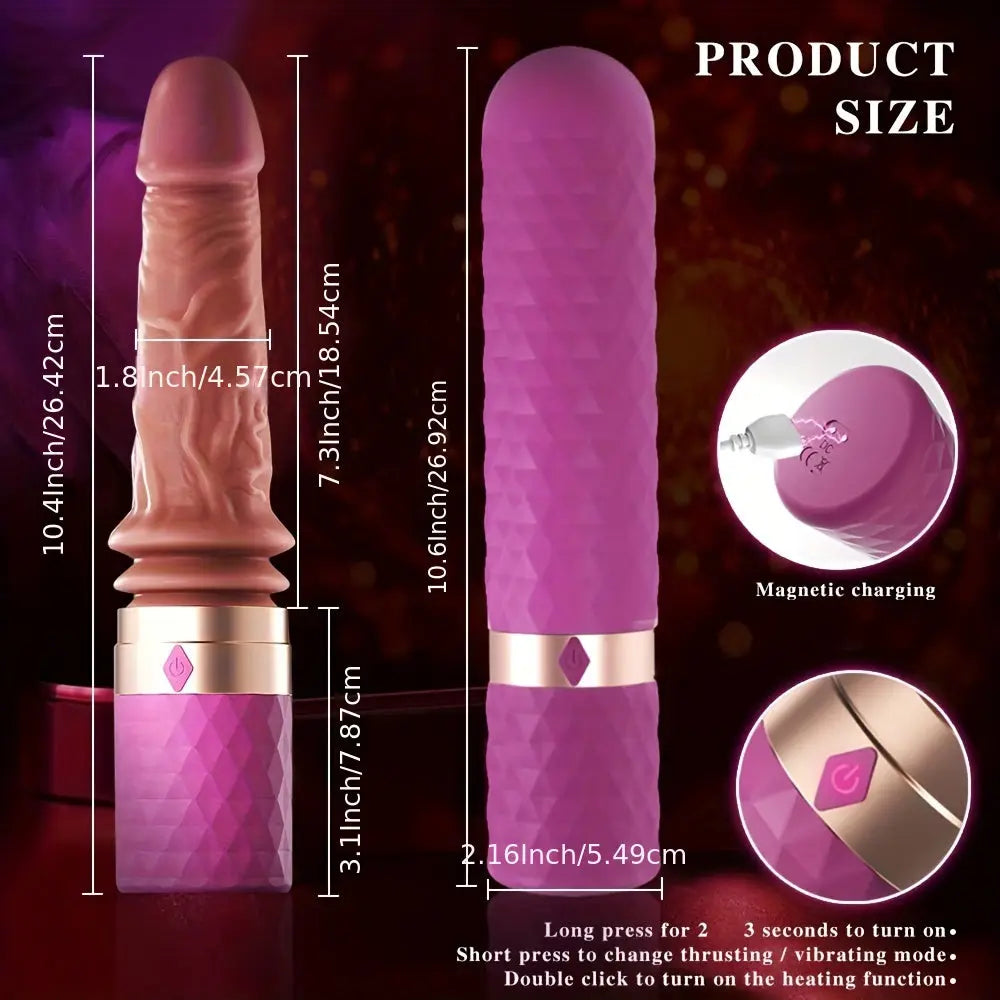 Female Ultra Realistic Dildo Vibrator Hand-held Fake Cock Telescopic Heating Strong Vibration AV Stick Massage Stick Device USB Charging Fake Sun Adult Sex Toys - buysextoyth