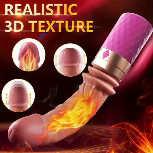 Female Ultra Realistic Dildo Vibrator Hand-held Fake Cock Telescopic Heating Strong Vibration AV Stick Massage Stick Device USB Charging Fake Sun Adult Sex Toys - buysextoyth