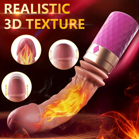 Female Ultra Realistic Dildo Vibrator Hand-held Fake Cock Telescopic Heating Strong Vibration AV Stick Massage Stick Device USB Charging Fake Sun Adult Sex Toys - buysextoyth