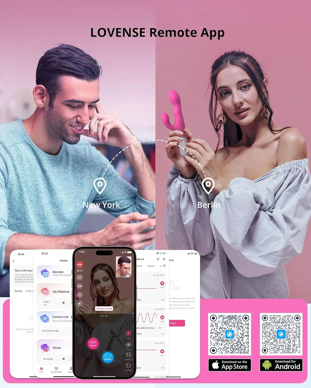 LOVENSE Nora Rabbit Vibrator with APP Control. Pink Vibrator Rabbit with Dual Motor. Clitoral Stimulator Dildo Massager. Sex Toys for Women with Smartphone Wireless - buysextoyth