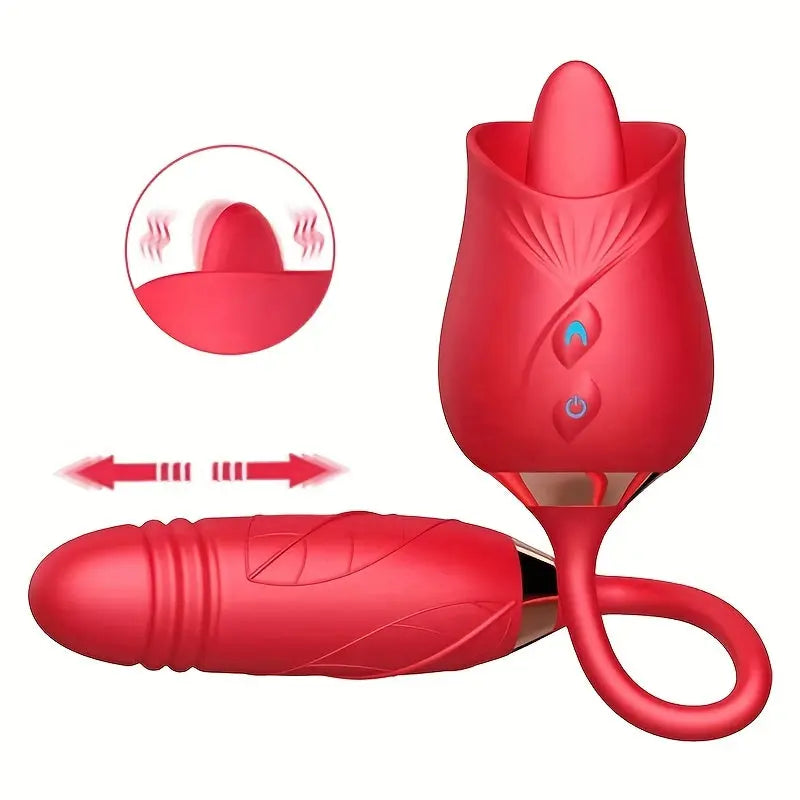Rose Toy Vibrator For Women. 3 In 1 Clitoral Stimulator Tongue Licking Thrusting G Spot Dildo Vibrator With 10 Modes. Vaginal Anal Masturbation Massager. Rose Adult Sex Toys Games. Clit Nipple Licker For Women Man Couples - buysextoyth
