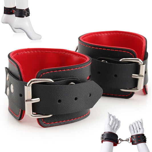 Adjustable Leather Handcuffs and Shackles BDSM Bondage Bundling Femdom Fun Adult Sex Bondage Sex Toys for Woman Couples - buysextoyth