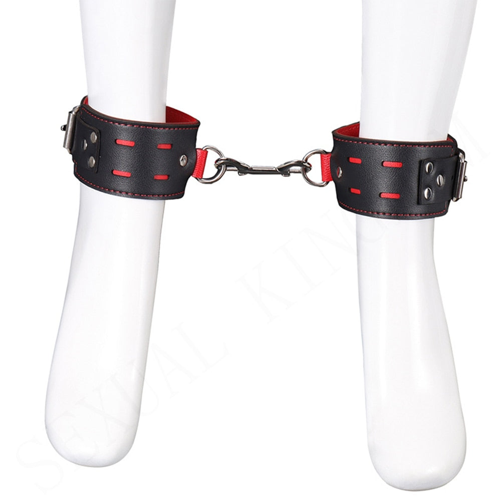 Adjustable Leather Handcuffs and Shackles BDSM Bondage Bundling Femdom Fun Adult Sex Bondage Sex Toys for Woman Couples - buysextoyth